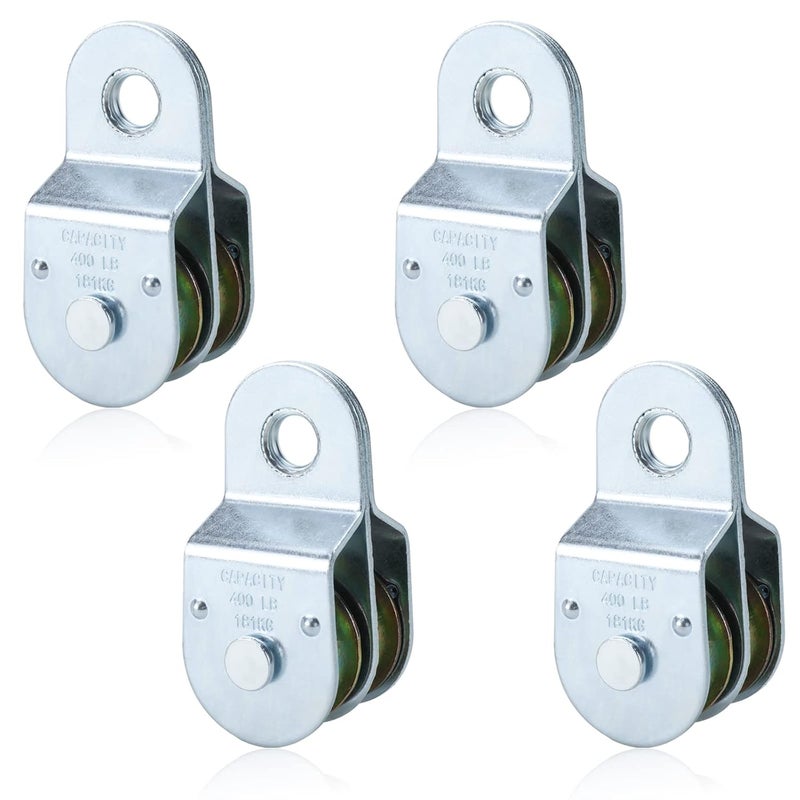 FEIFAN Fixed Double Pulleys, Double Pulley Block Wheel, Double Pulley Roller, Loading 400 LBS Each, Iron with Zinc Plated (4, 1-1/2 Inch) - Image 1